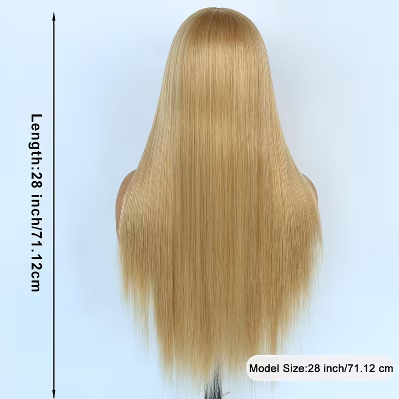 28” Golden Straight Lace Front Wig – Glueless & Heat-Resistant (Pre-Plucked)