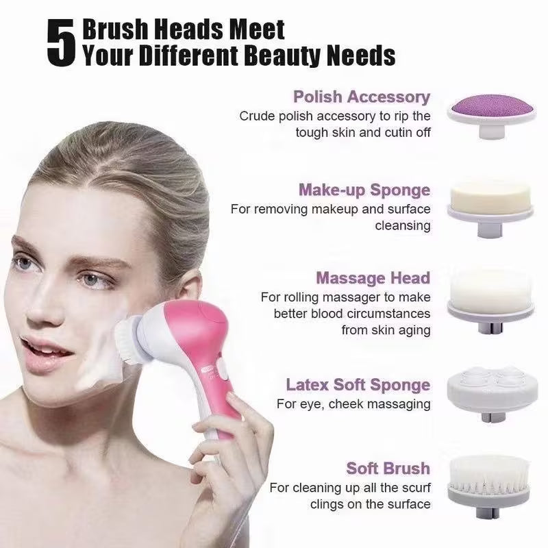 5-in-1 Electric Facial Cleansing Brush – Deep Clean & Exfoliating Skincare Device