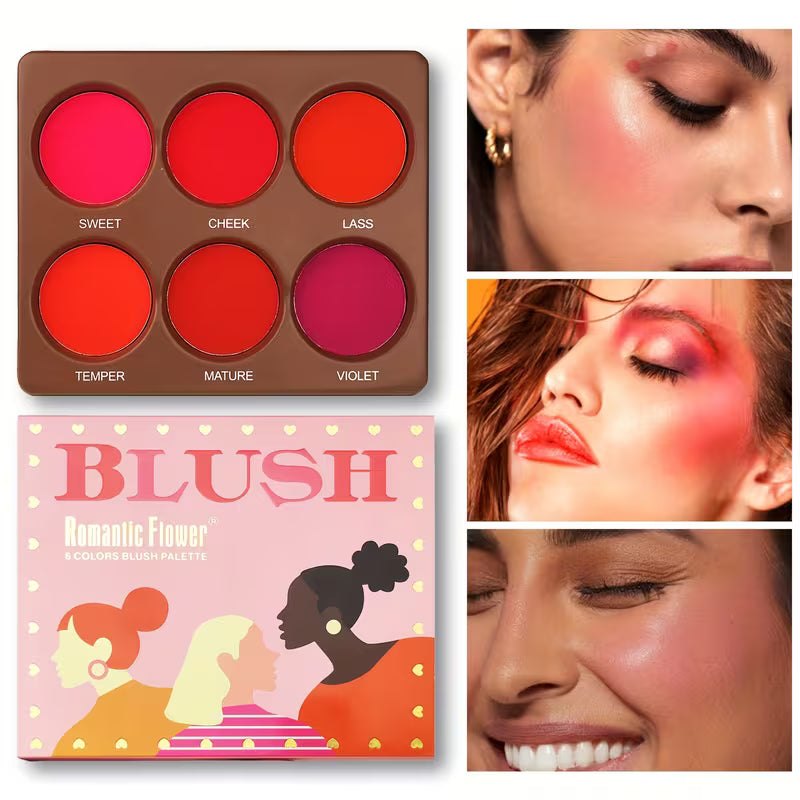 6-Color Matte Blush Palette – Long-Lasting Natural Face Makeup