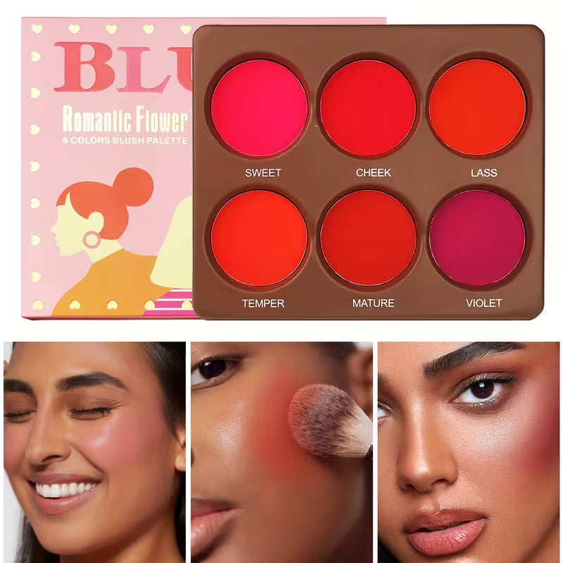 6-Color Matte Blush Palette – Long-Lasting Natural Face Makeup
