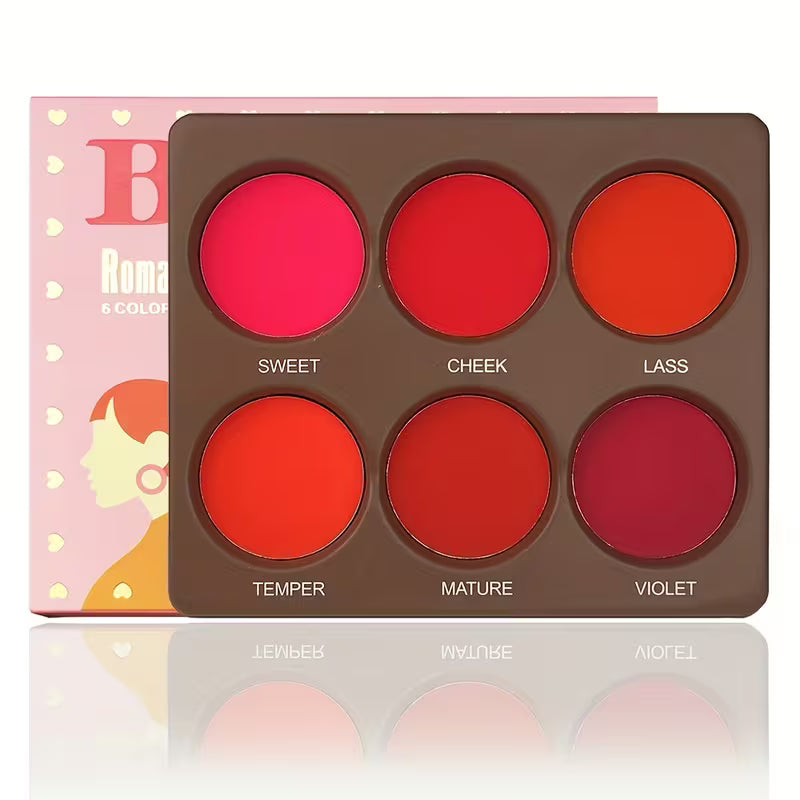6-Color Matte Blush Palette – Long-Lasting Natural Face Makeup