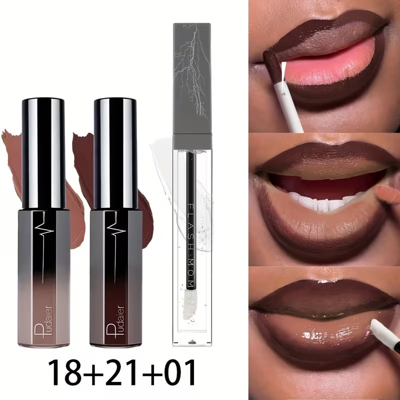 3-Piece Matte Lip Gloss & Lip Oil Set – Waterproof Velvet Finish