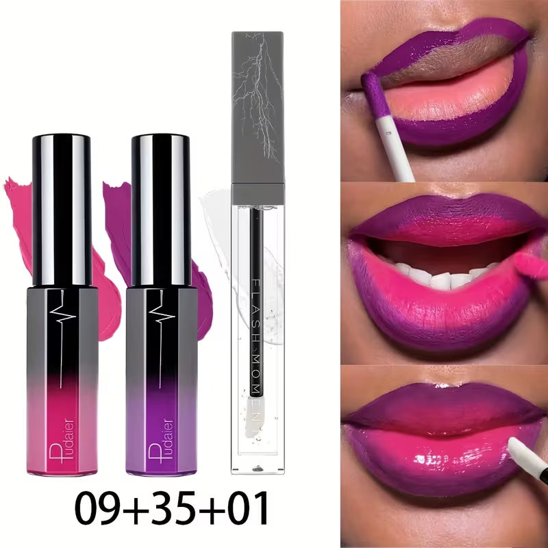 3-Piece Matte Lip Gloss & Lip Oil Set – Waterproof Velvet Finish