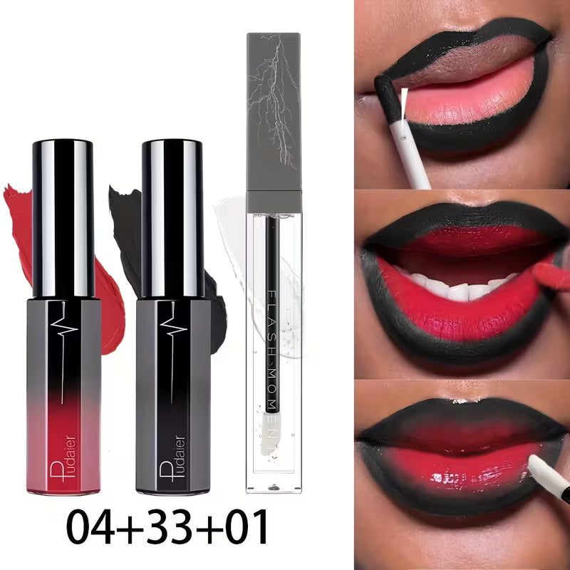 3-Piece Matte Lip Gloss & Lip Oil Set – Waterproof Velvet Finish