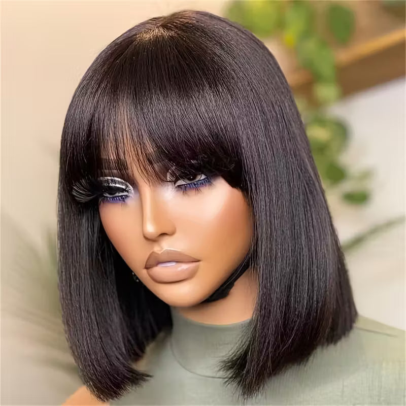 Short Bob Human Hair Wig with Bangs – Glueless & Beginner Friendly (150% Density)