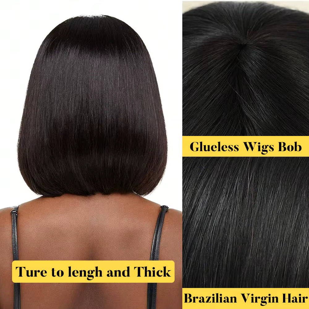Straight Short Bob Wig with Bangs – 180% Density Vietnamese Raw Human Hair Glueless Wig