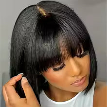 Straight Short Bob Wig with Bangs – 180% Density Vietnamese Raw Human Hair Glueless Wig