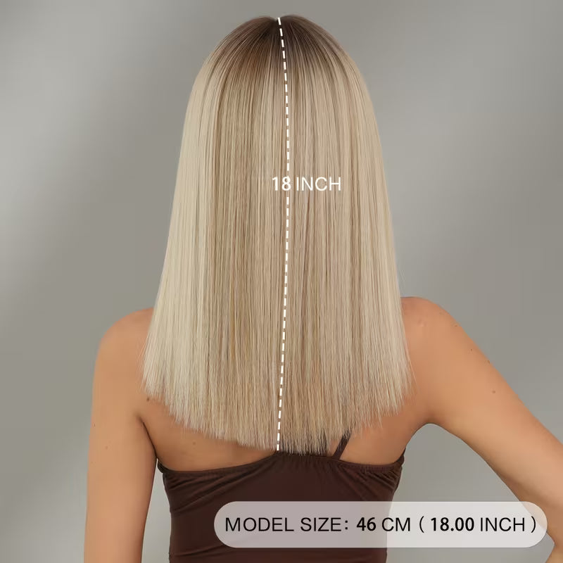 Ombre Grey Straight Wig with Dark Roots – Shoulder Length | Glueless & Heat-Friendly