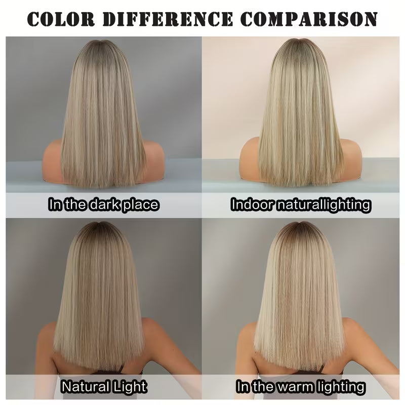 Ombre Grey Straight Wig with Dark Roots – Shoulder Length | Glueless & Heat-Friendly