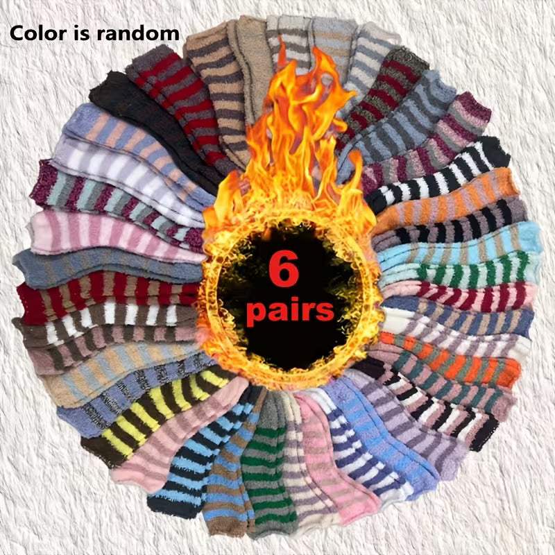 6-Pack Warm Coral Fleece Socks – Thick Winter Home & Sleeping Socks