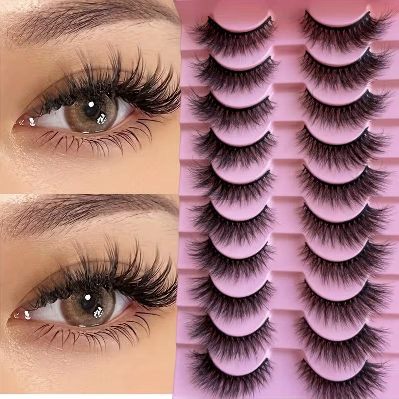 10 Pairs Fluffy Volume False Eyelashes – Natural Full D-Curl Lashes