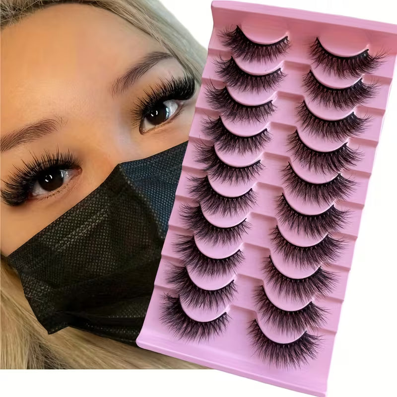 10 Pairs Fluffy Volume False Eyelashes – Natural Full D-Curl Lashes