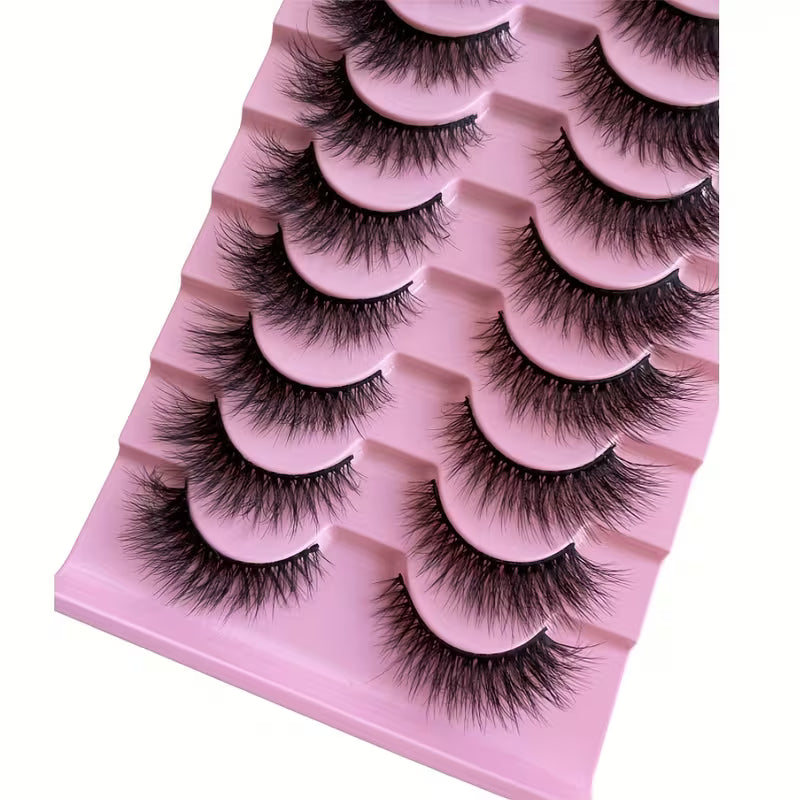 10 Pairs Fluffy Volume False Eyelashes – Natural Full D-Curl Lashes