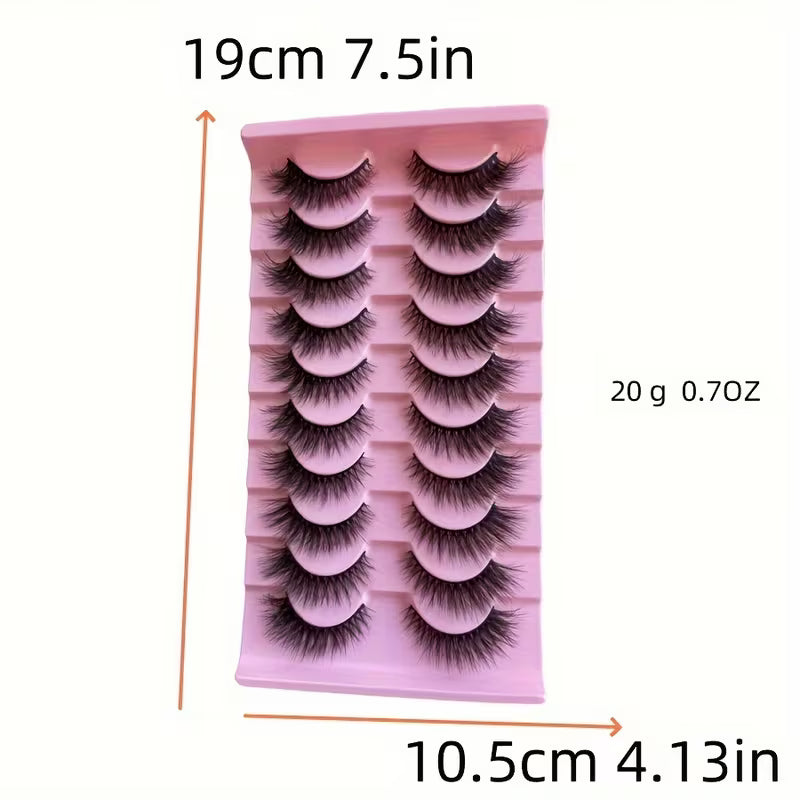 10 Pairs Fluffy Volume False Eyelashes – Natural Full D-Curl Lashes