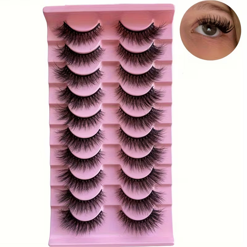 10 Pairs Fluffy Volume False Eyelashes – Natural Full D-Curl Lashes